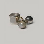 MOTHER OF PEARL AND SPHERE CHARM PINKY RING